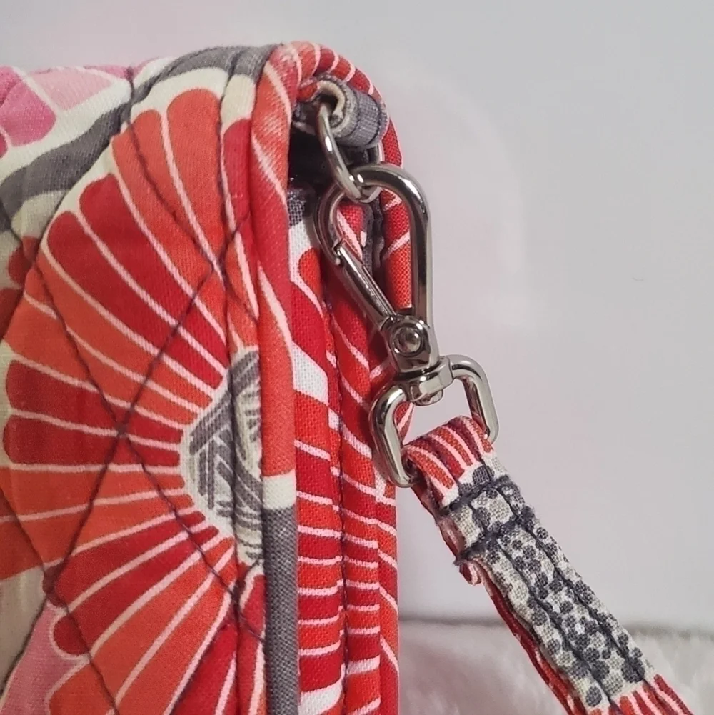 Vera Bradley Retired Cheery Blossoms Floral Pink Orange Gray Wristlet Wallet